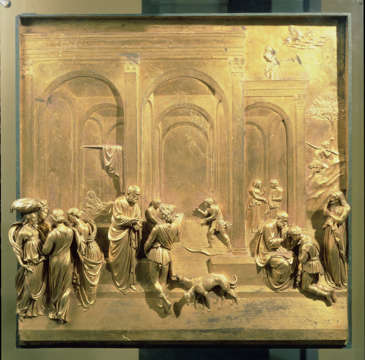 Het verhaal van Jakob en Esau, origineel paneel van de oostdeuren van de doopkapel, 1425-52 (na restauratie) door Lorenzo Ghiberti