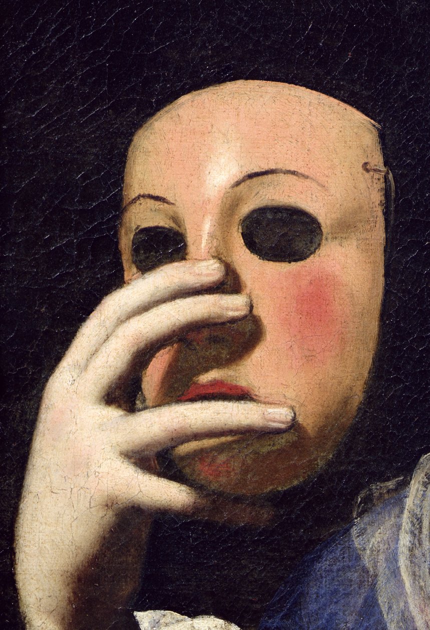 Vrouw met een masker (detail) door Lorenzo Lippi