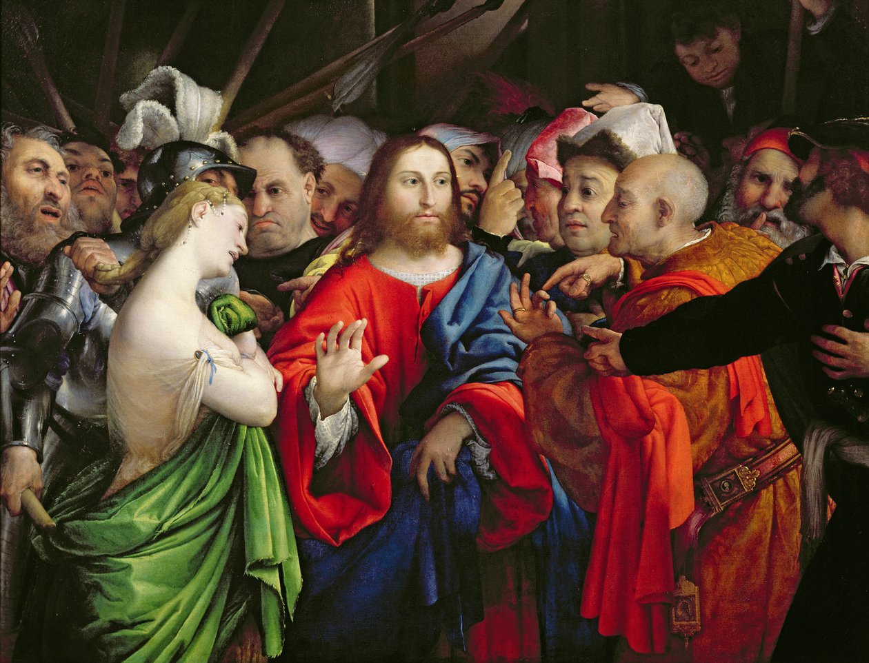 Christus en de overspelige vrouw, c.1527-29 door Lorenzo Lotto
