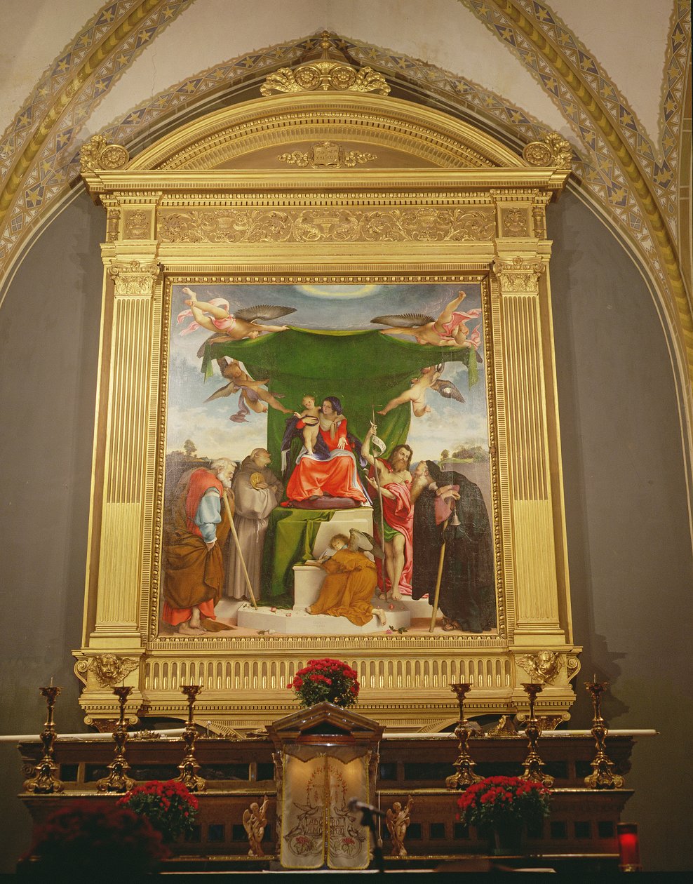 De Maagd en het Kind op de Troon met Heiligen, 1521 door Lorenzo Lotto
