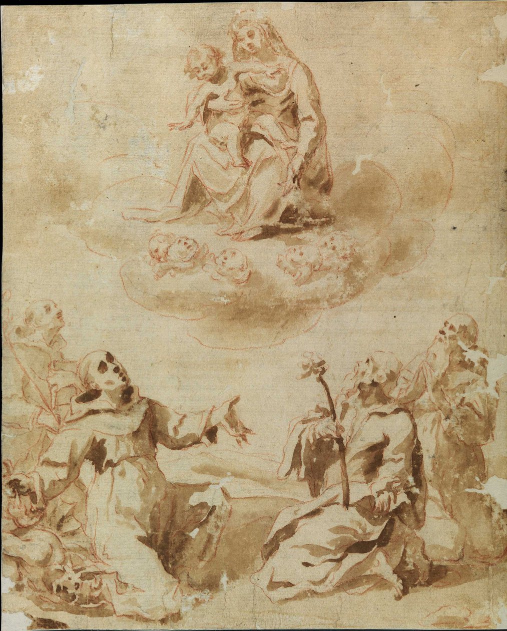 Madonna en kind aanbeden door vier heiligen door Lorenzo Sabbatini