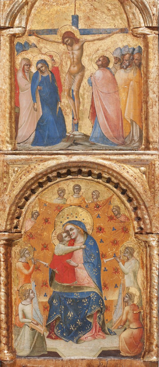 (detail) Madonna en Kind met Engelen, de Kruisiging, en Twaalf Apostelen of Heiligen door Lorenzo Veneziano