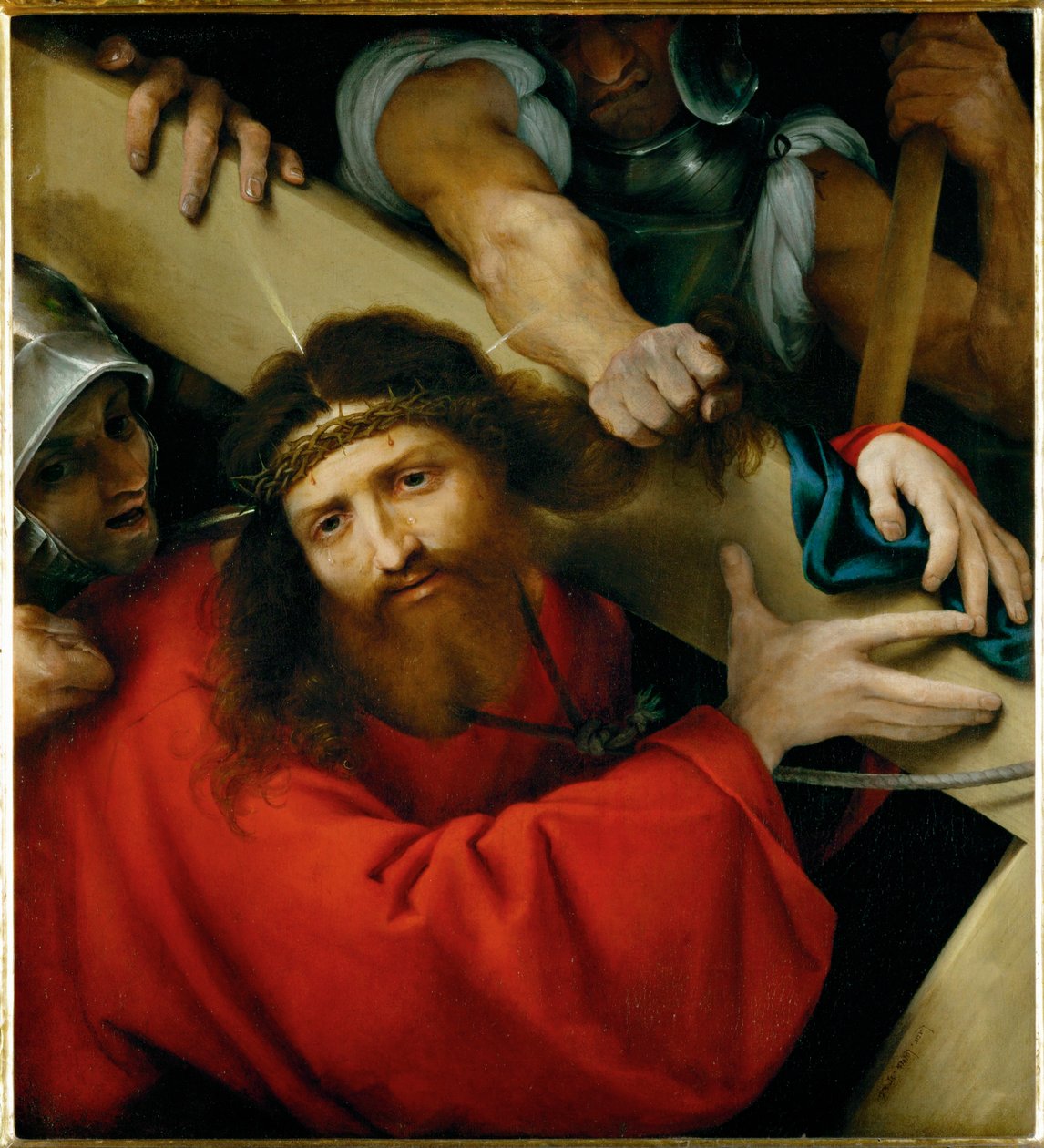 Christus die het kruis draagt ... door Lorenzo (workshop of) Lotto