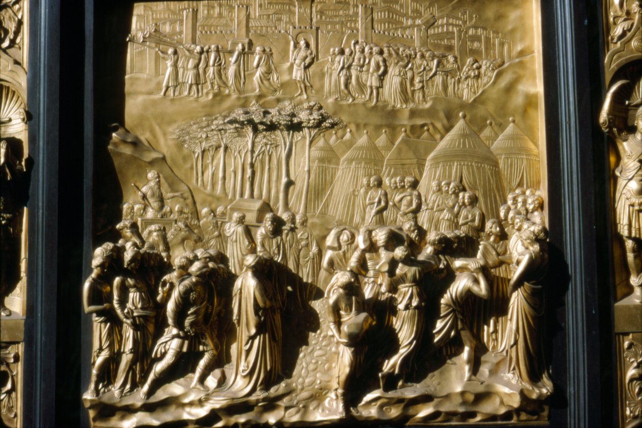 Israëlieten nemen Jericho in, detail van de doopkapel deur, Florence, Italië, 15e eeuw door Lorenzo Ghiberti