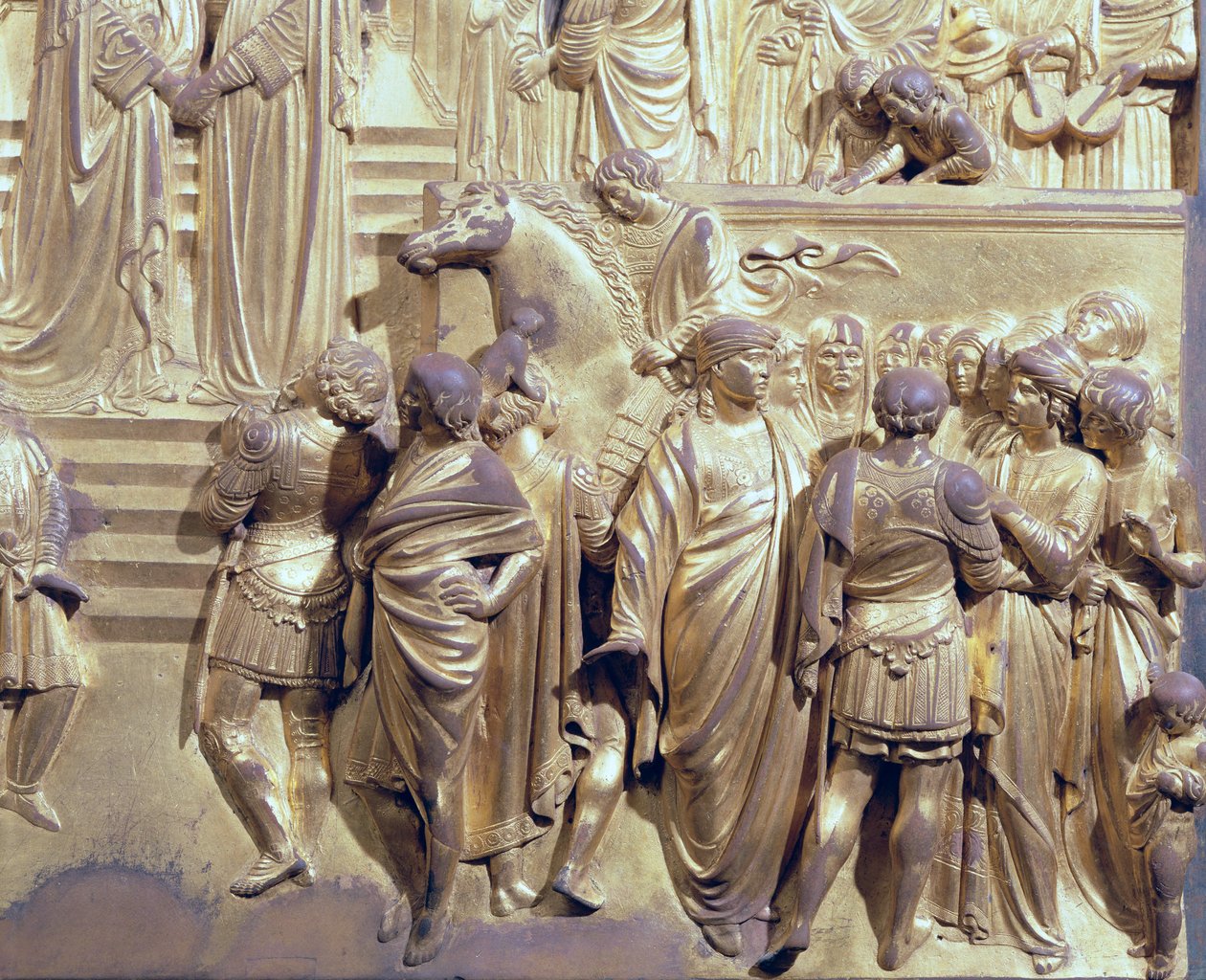 De ontmoeting van koning Salomo en de koningin van Sheba, detail (na restauratie) door Lorenzo Ghiberti