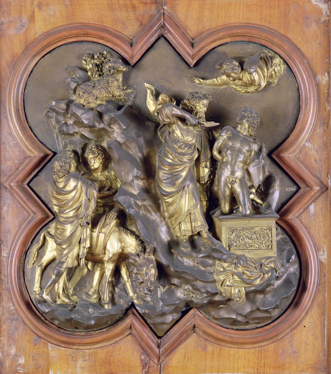 Het offer van Isaac, bronzen competitie reliëf voor de doopkapeldeuren, Florence, 1401 door Lorenzo Ghiberti
