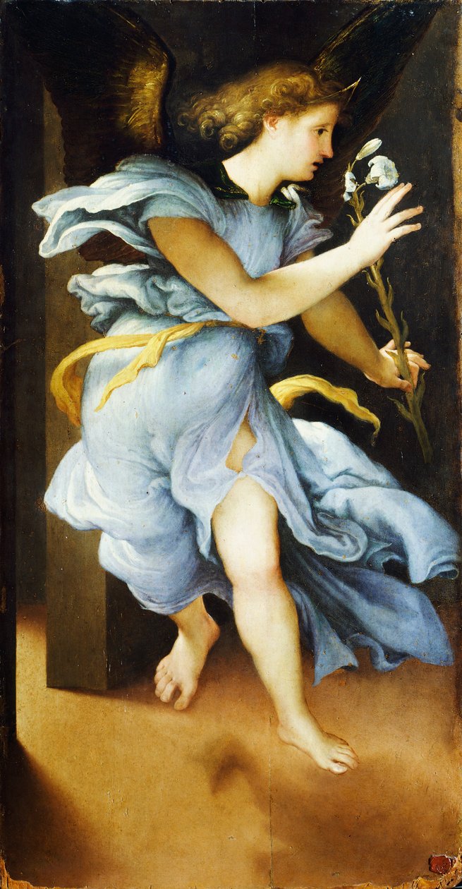 Aankondigende Engel, circa 1525, door Lorenzo Lotto (1480 ca- 1556) door Lorenzo Lotto