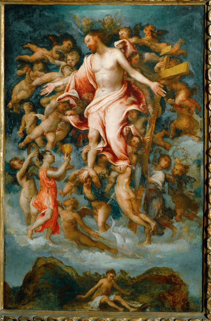 Christus die zijn bloed geeft (populierenhout) door Lorenzo Lotto