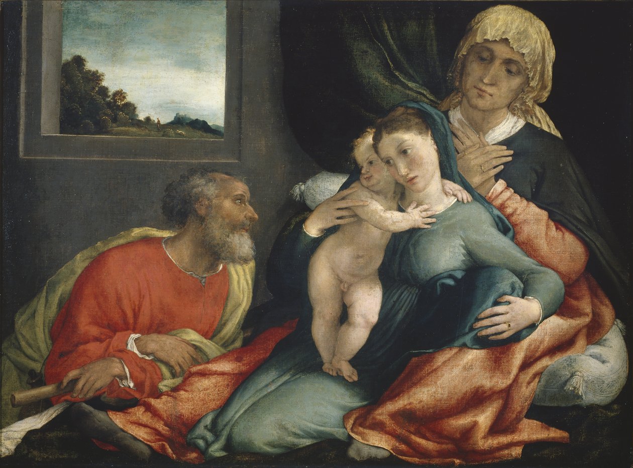 Heilige Familie met de heiligen Anna en Joachim, 1535? door Lorenzo Lotto