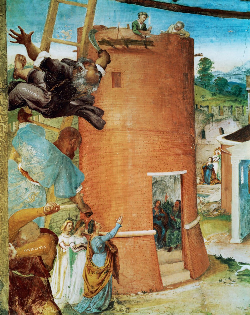 Linkerzijde van de Capella Suardi, Kerk Santa Barbara in Bergamo ... (muurschildering) door Lorenzo Lotto