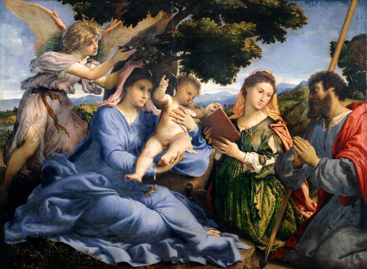 Madonna en Kind tussen de Heiligen Catharina van Alexandrië en Thomas door Lorenzo Lotto