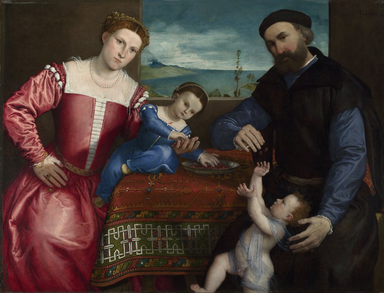 Portret van Giovanni della Volta met zijn vrouw en kinderen door Lorenzo Lotto