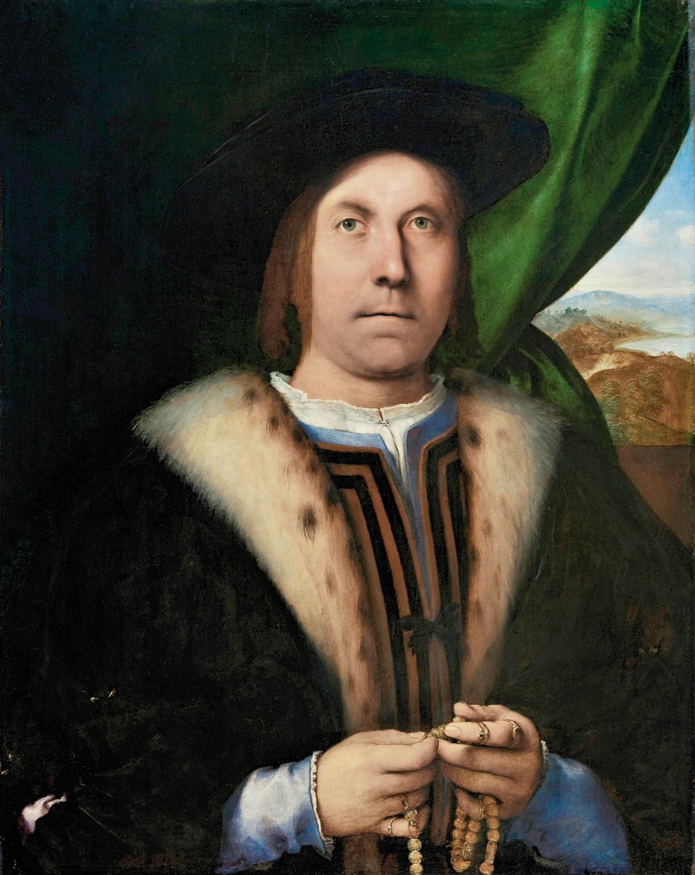 Portret van een man met een rozenkrans, ca. 1515-1520 door Lorenzo Lotto