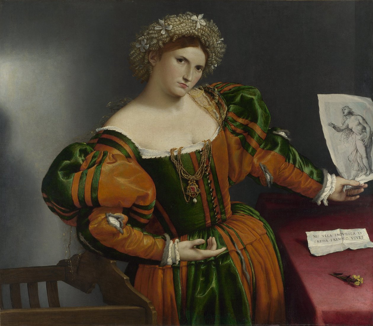 Portret van een vrouw, geïnspireerd door Lucretia door Lorenzo Lotto