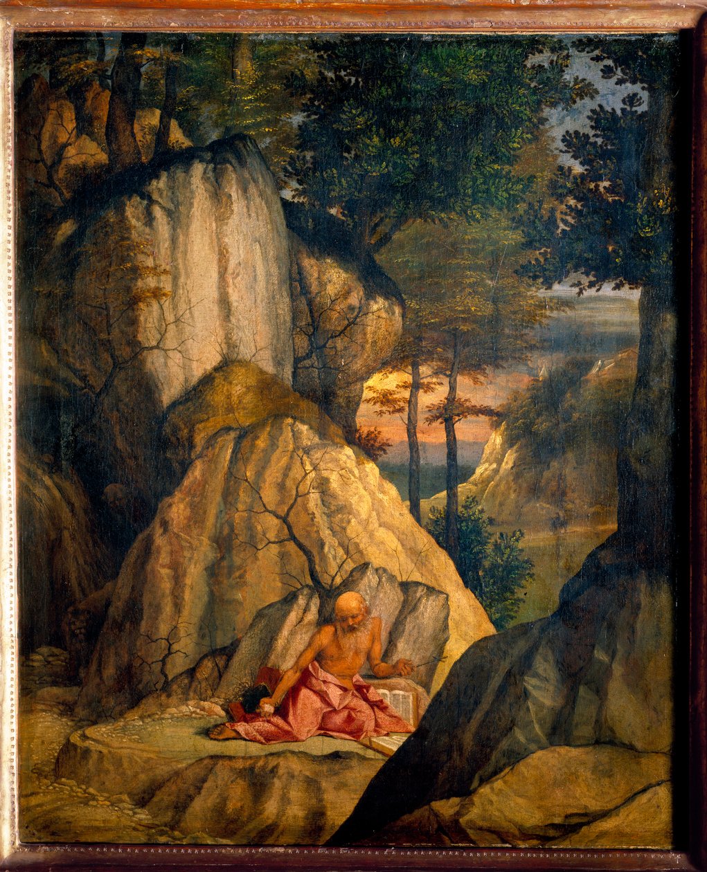 Sint Hiëronymus mediterend in de woestijn door Lorenzo Lotto