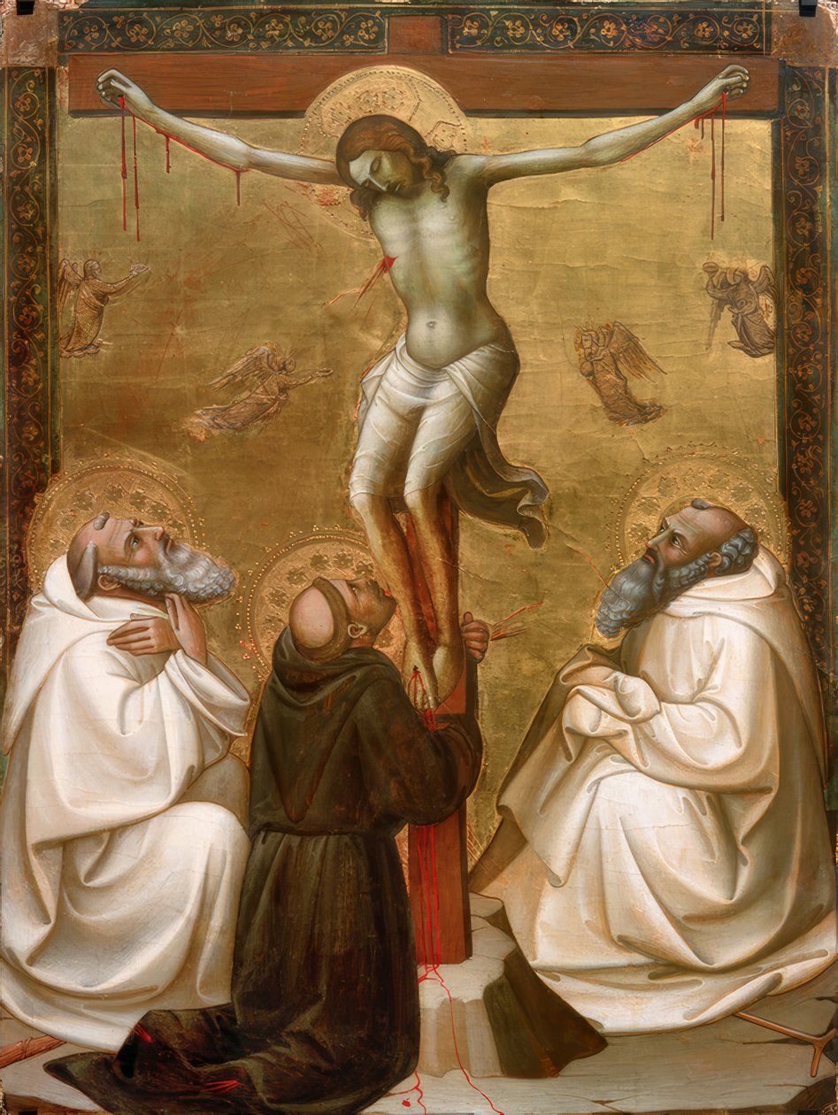 Christus aan het kruis met de Heiligen Benedictus, Franciscus en Romualdus door Lorenzo Monaco