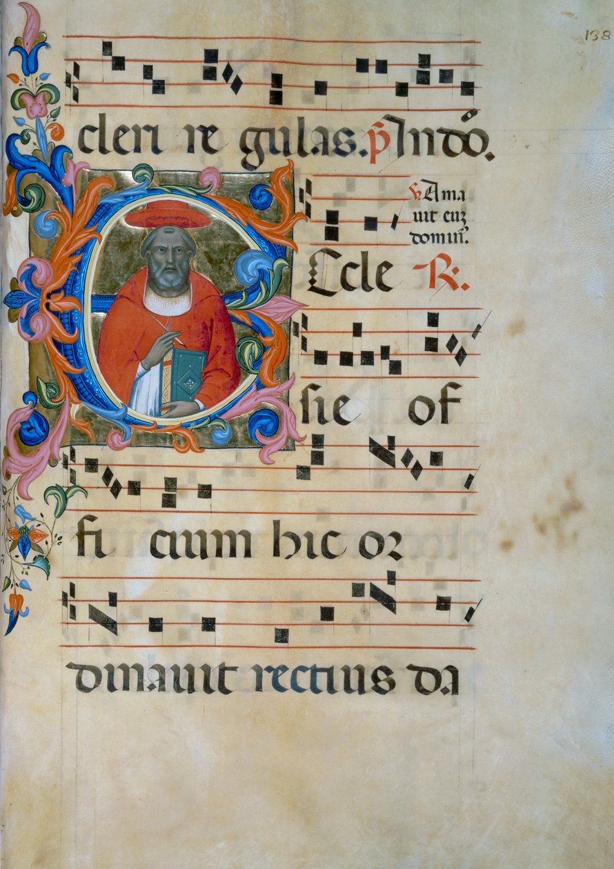 Verlichte initiaal met de figuur van San Girolamo (Corale 5, c. 138), voor koorboek 5 van Santa Maria degli Angeli door Lorenzo Monaco