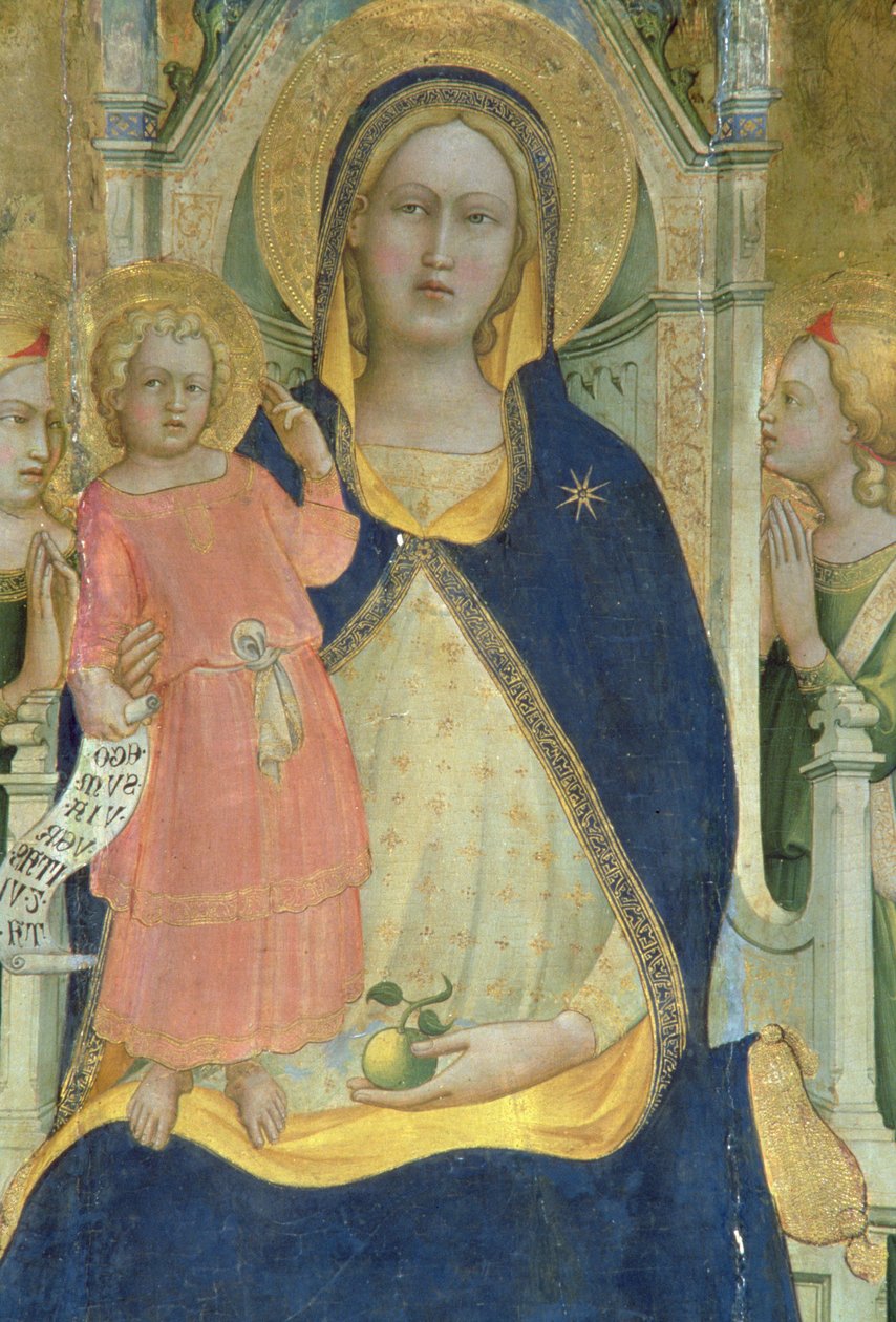 Madonna en Kind op de troon met heiligen (detail) door Lorenzo Monaco