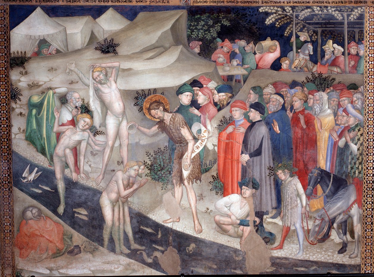 Sint Johannes de Doper die de neofieten doopt aan de oever van de Jordaan, fresco door Lorenzo door Lorenzo Salimbeni