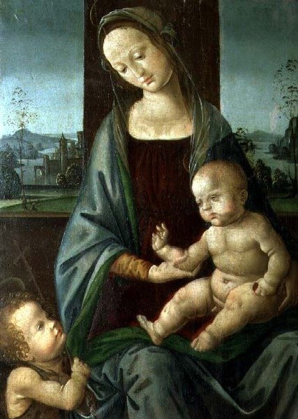 Madonna en Kind met de jonge St. Johannes de Doper door Lorenzo di (workshop of) Credi