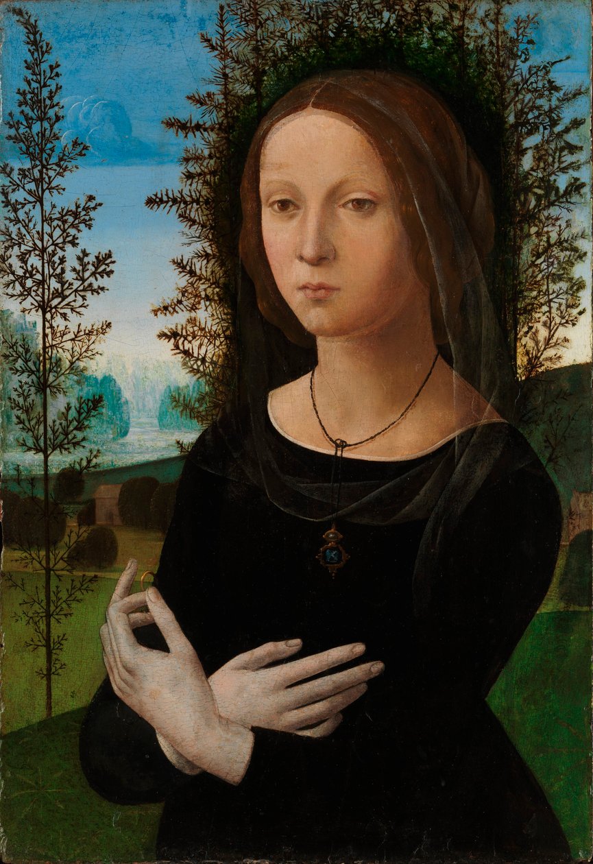Portret van een jonge vrouw door Lorenzo di Credi