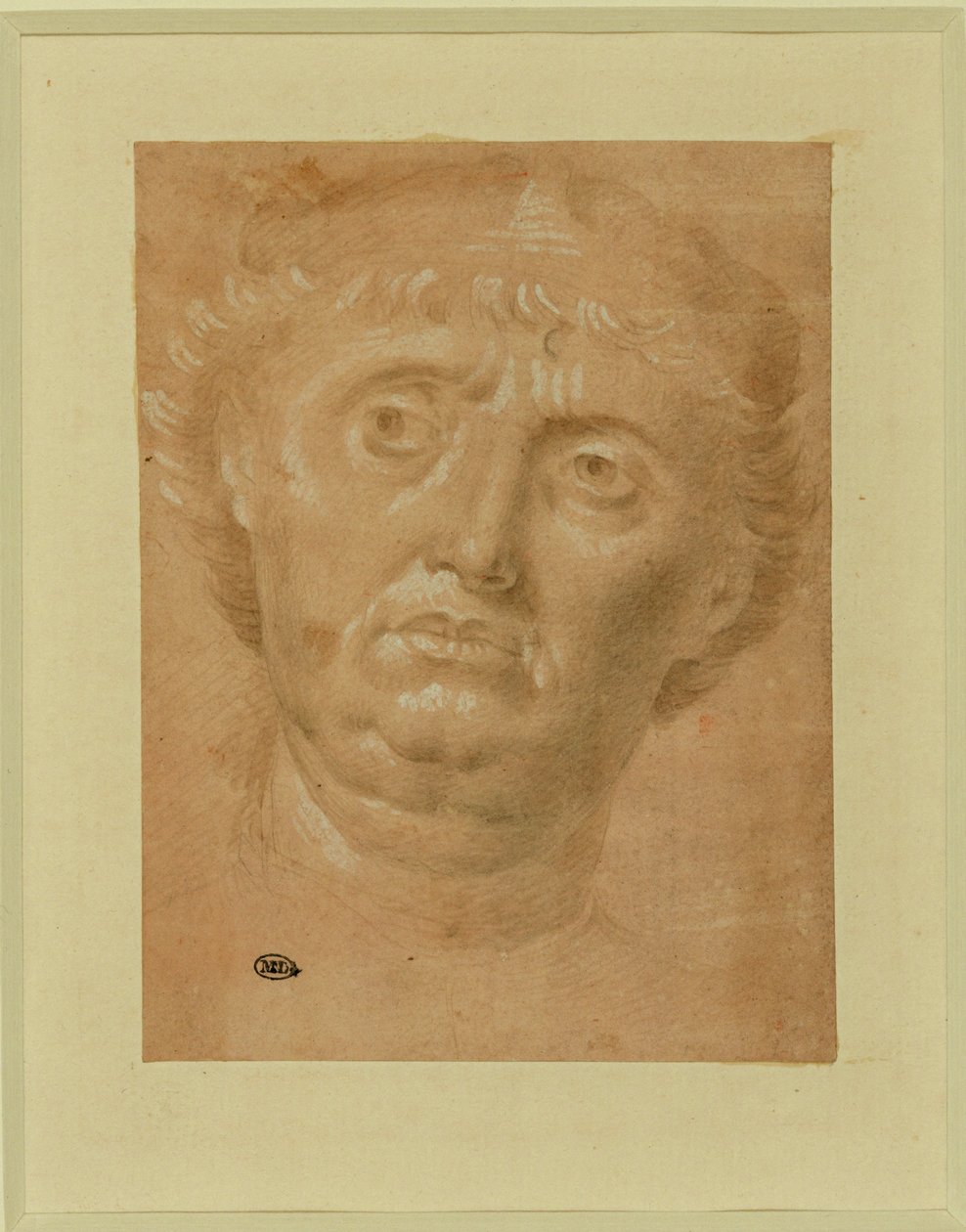 Portret van een man, vol gezicht, ogen naar links gedraaid ... door Lorenzo di Credi