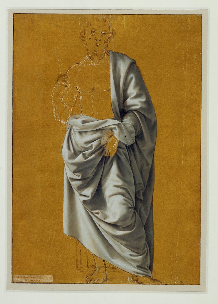 Studie van draperie voor de figuur van Sint Bartholomeus ... door Lorenzo di Credi