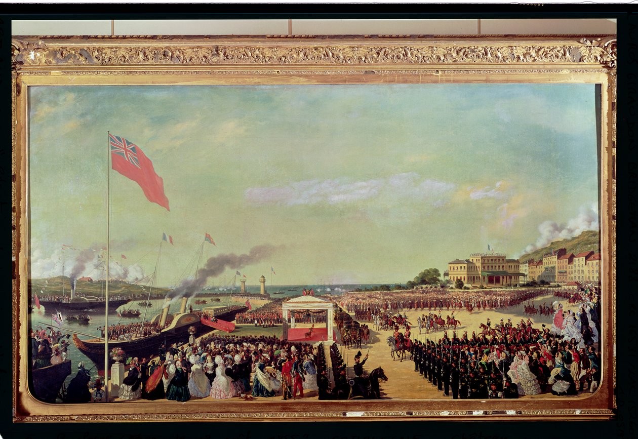 Napoleon III (1808-73) verwelkomt koningin Victoria (1819-1901) in de haven van Boulogne, 18 augustus 1855 door Louis Armand