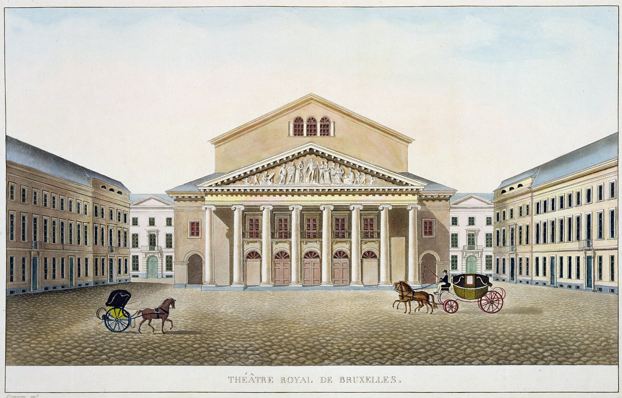 Theater Royal, Brussel, uit Choix des Monuments, Edifices et Maisons les plus remarquables du Royaume des Pays-Bas door Pierre Jacques Goetghebuer, gegraveerd door de auteur, gepubliceerd 1827 door Louis Damesme