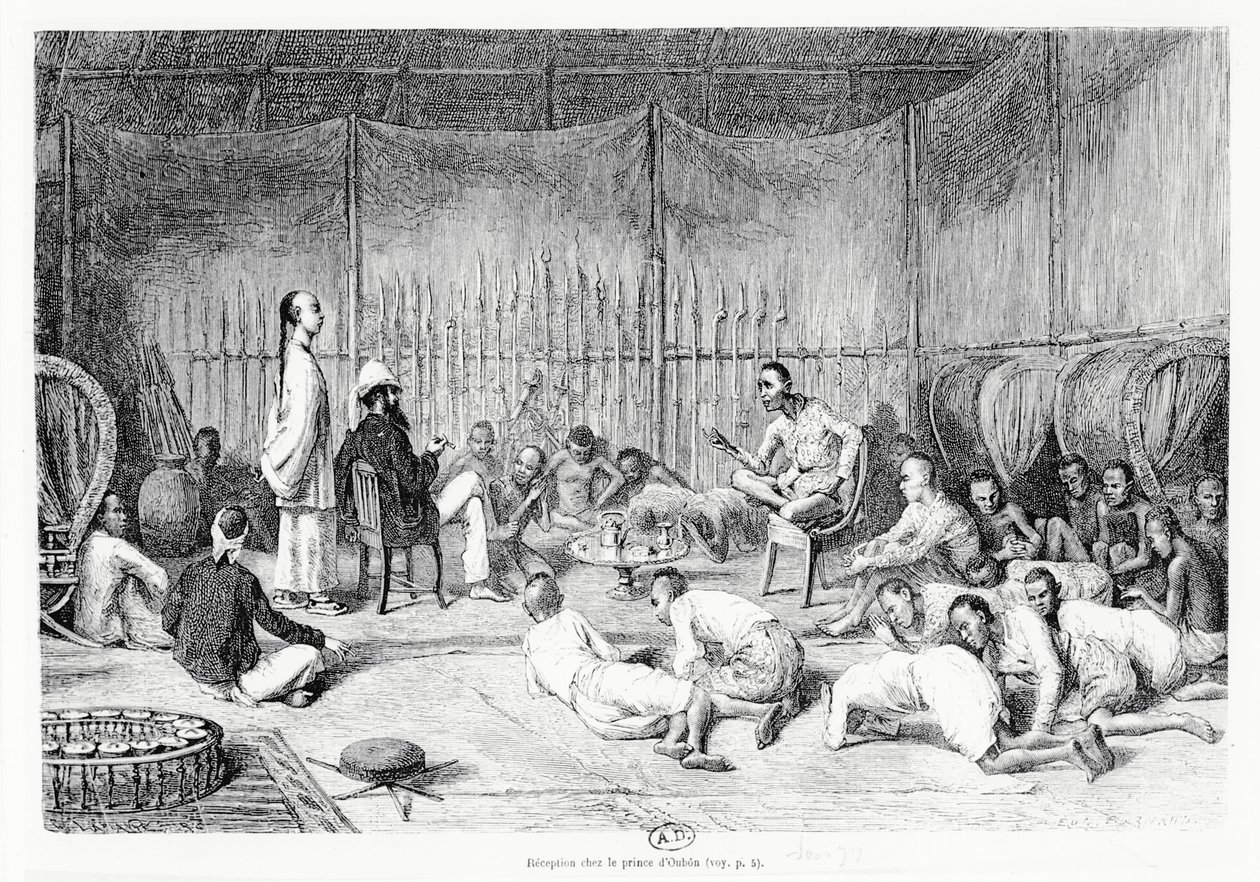 Ontvangst door de Prins van Oubon, Laos, 1877 door Louis Delaporte