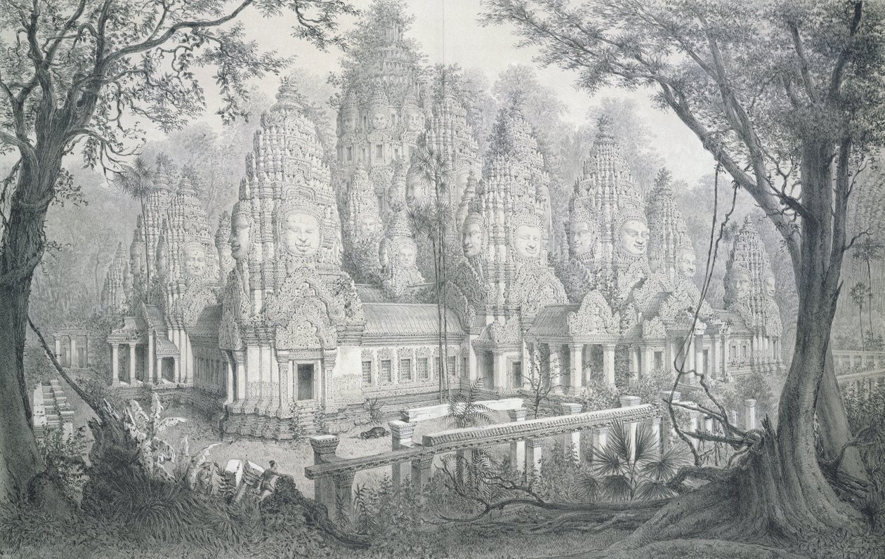 Ruïnes van Bayon, Cambodja, 1873 door Louis Delaporte