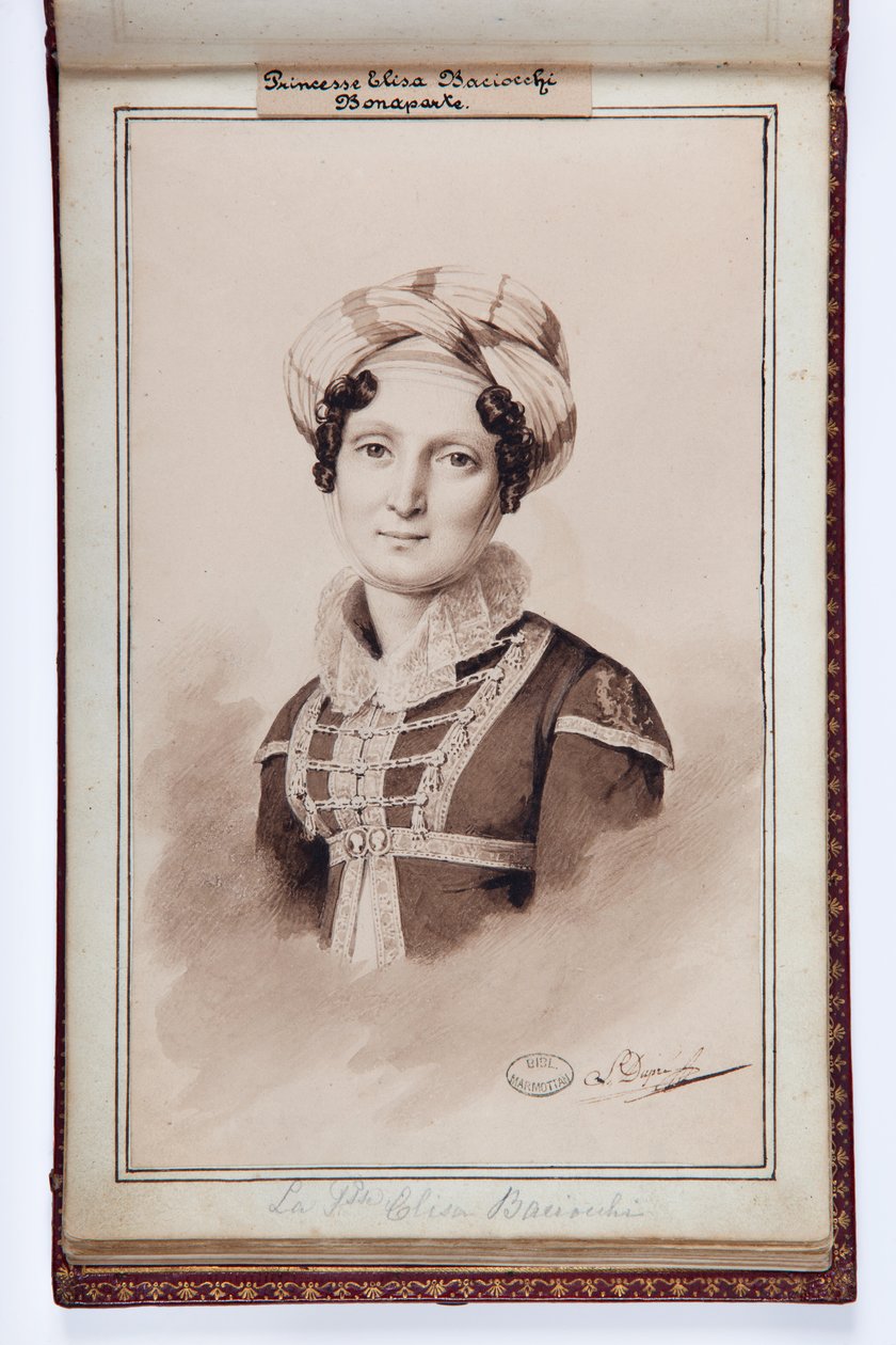 Portret van Elisa Bonaparte, Prinses Baciocchi, illustratie uit het Kleine Album van Elisa Bonaparte, c.1820 door Louis Dupré