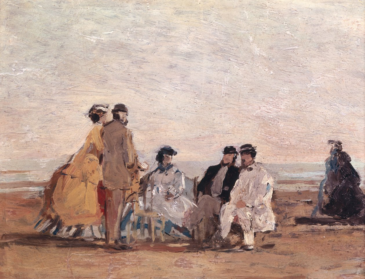 Op het strand van Trouville, ca. 1865 door Eugene Louis Boudin
