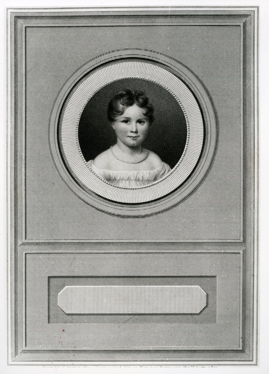 Portret van Augusta Ada Byron (1815-52) gegraveerd door Edward Scriven, 1820 door Louis Ferriere