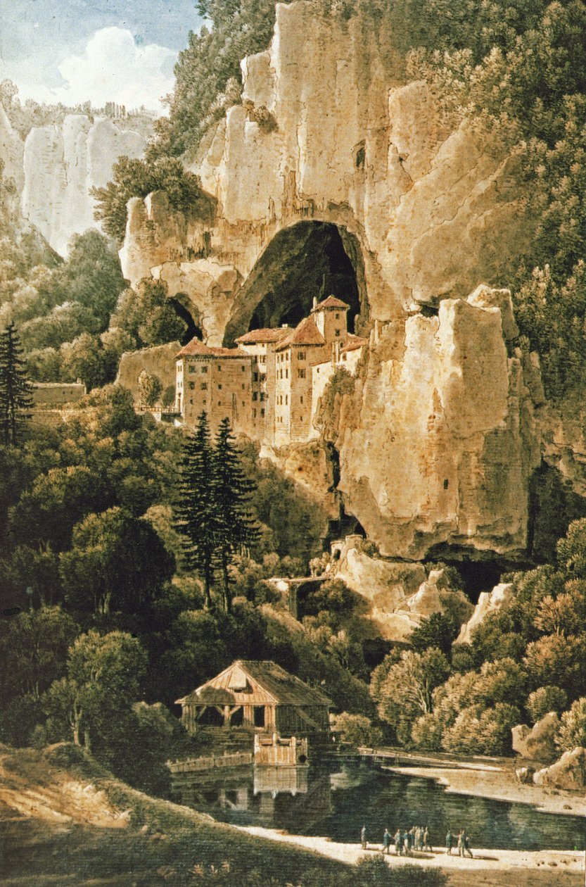 Kasteel van Luegg of Predjama, nabij Triëst door Louis Francois Cassas