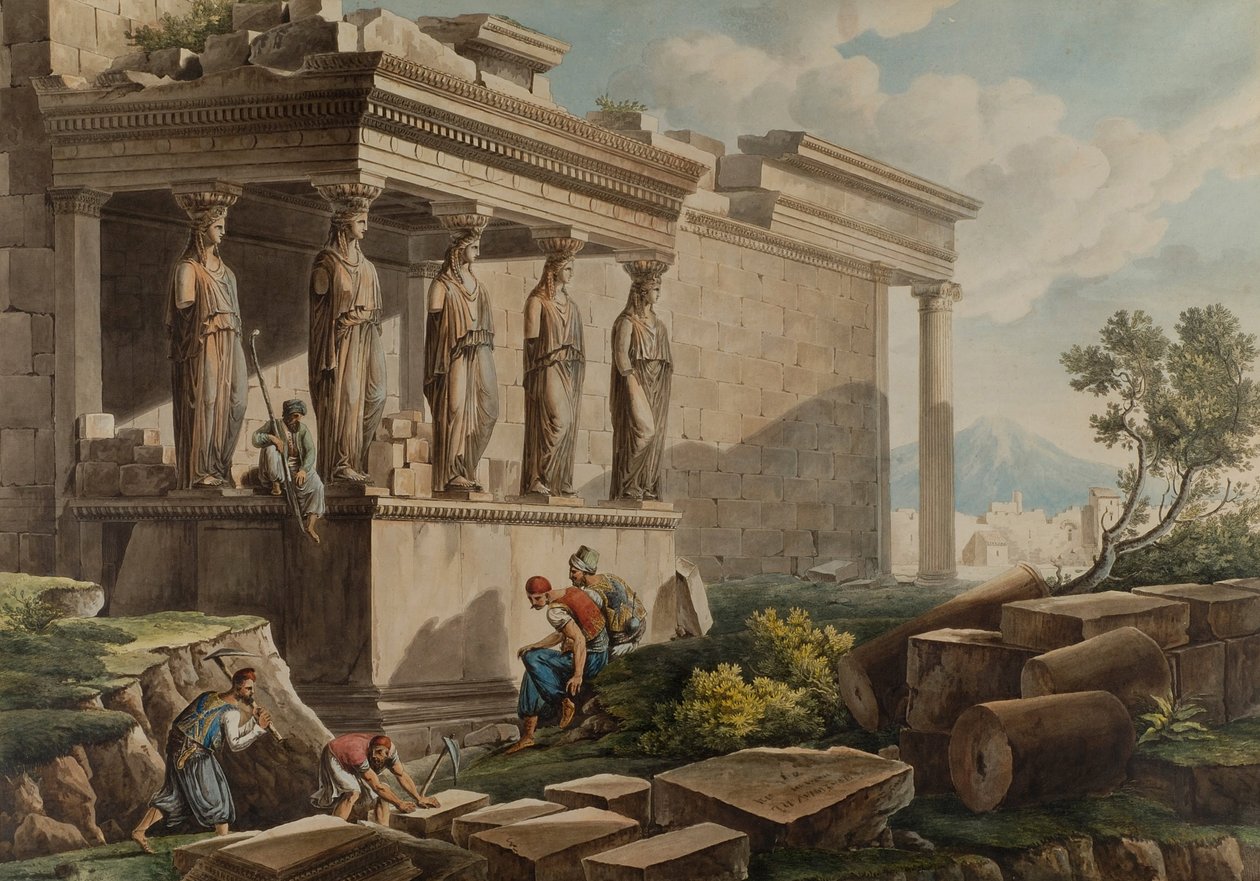 De veranda van de Kariatiden op de Erectheion door Louis Francois Cassas