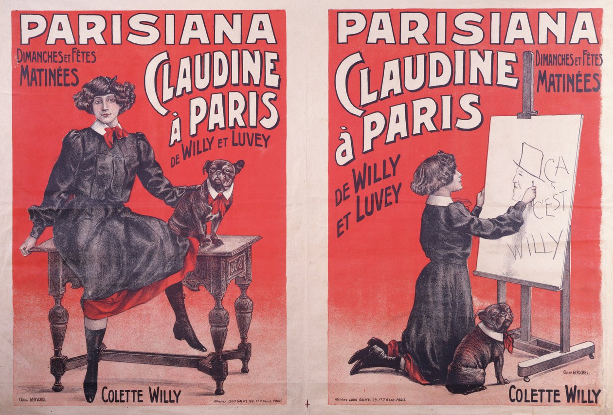 Posters die optredens van Claudine à Paris in het Théâtre Parisiana adverteren, ca. 1906-7 door Louis Galice