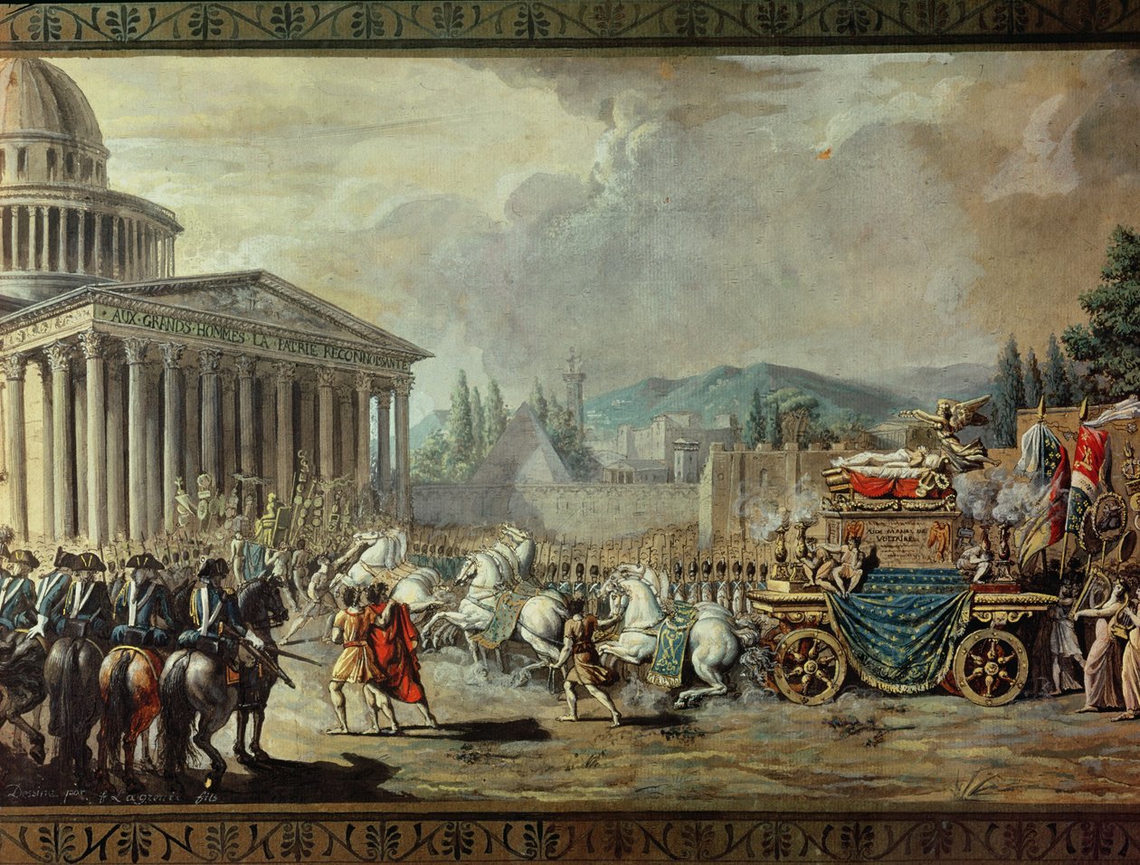 De overbrenging van de stoffelijke resten van Voltaire (1694-1778) naar het Pantheon in Parijs op 10 juli 1791 (detail) door Louis Jean François Lagrenée
