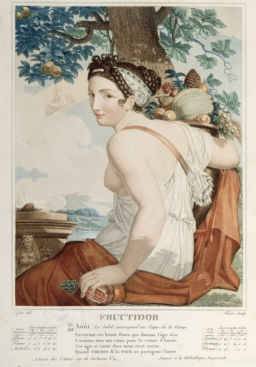 Fructidor (augustus-september) twaalfde maand van de Republikeinse Kalender, gegraveerd door Tresca, ca.1794 door Louis Lafitte