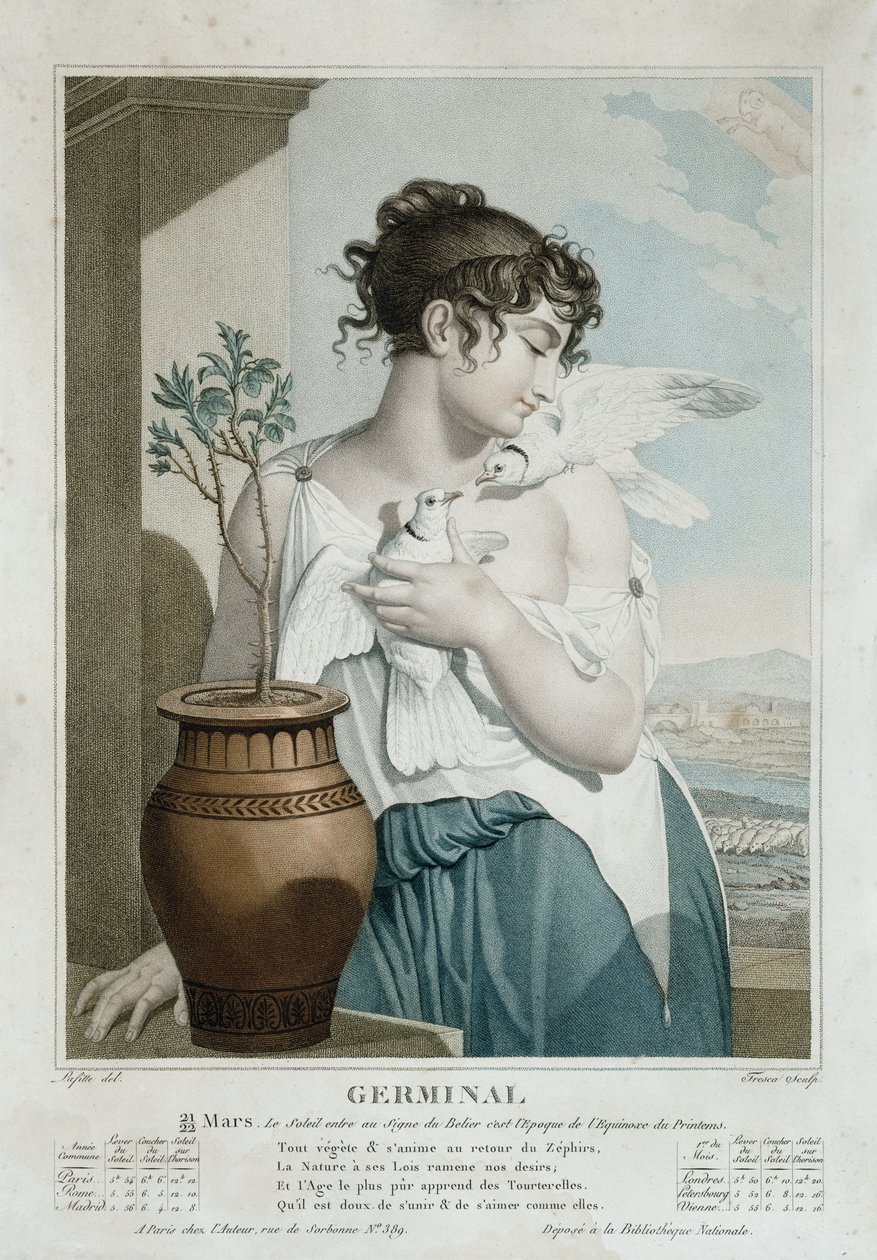 Germinal (maart-april), zevende maand van de Republikeinse Kalender, gegraveerd door Tresca, c.1794 door Louis Lafitte