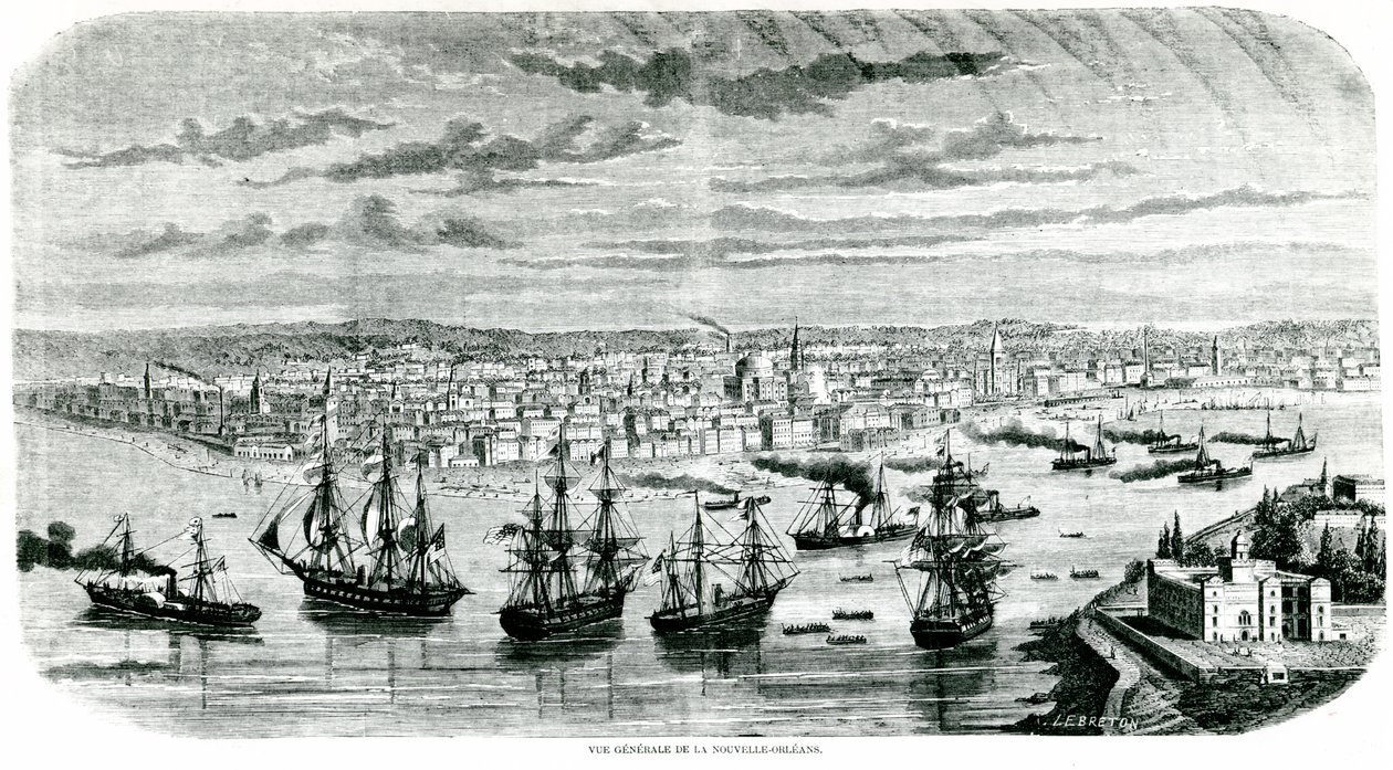 Uitzicht op New Orleans, 1862 door Louis Le Breton
