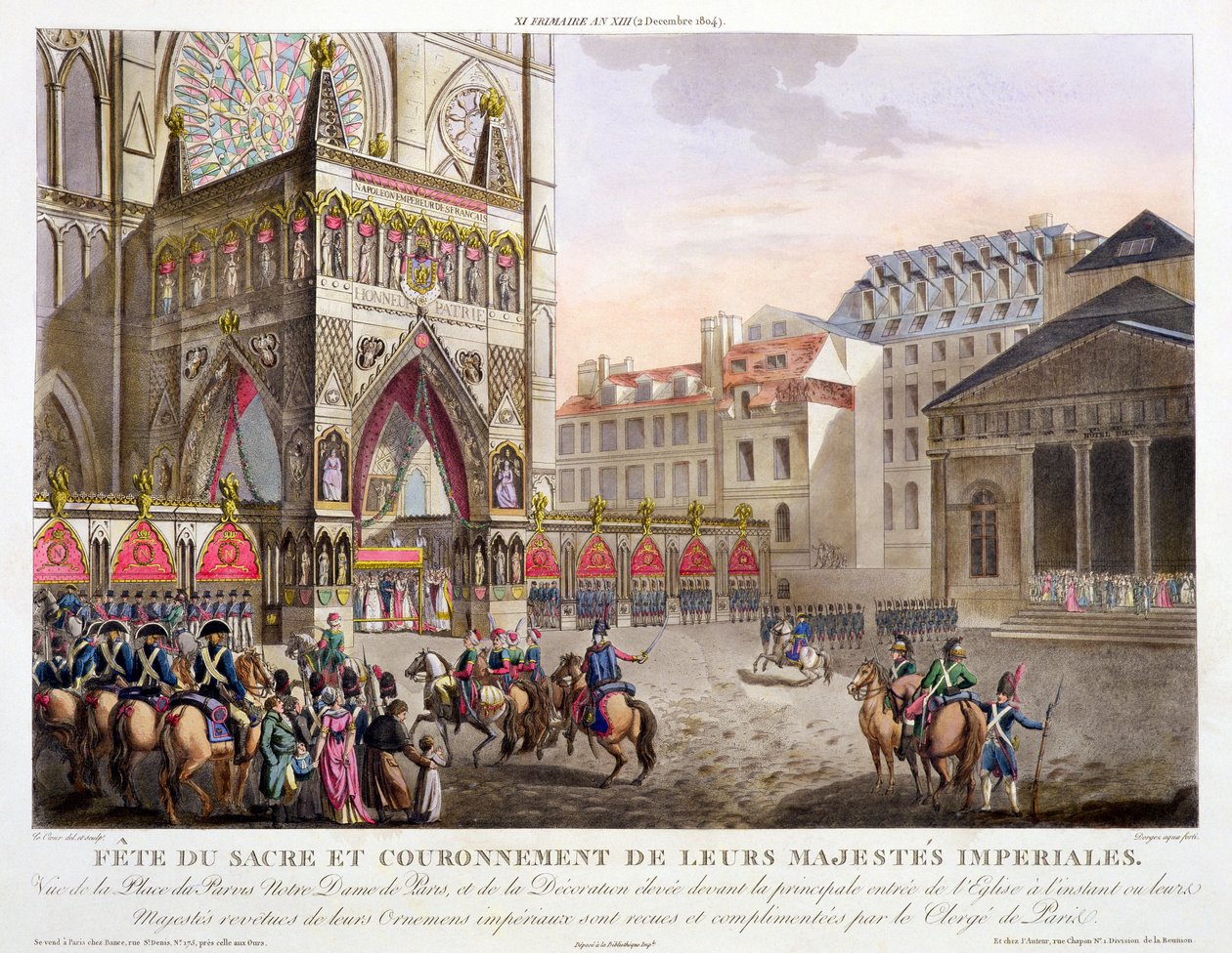 Heilig Festival en Kroning van hun Keizerlijke Majesteiten, Uitzicht op de Place du Parvis Notre Dame, gegraveerd door Dorgez (fl.1780-1814), uitgegeven 1806 door Louis Le Coeur