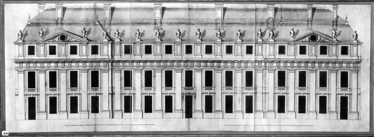 Chateau de Vincennes: Elevatie van de gevel van een hoekpaviljoen, 1658 door Louis Le Vau