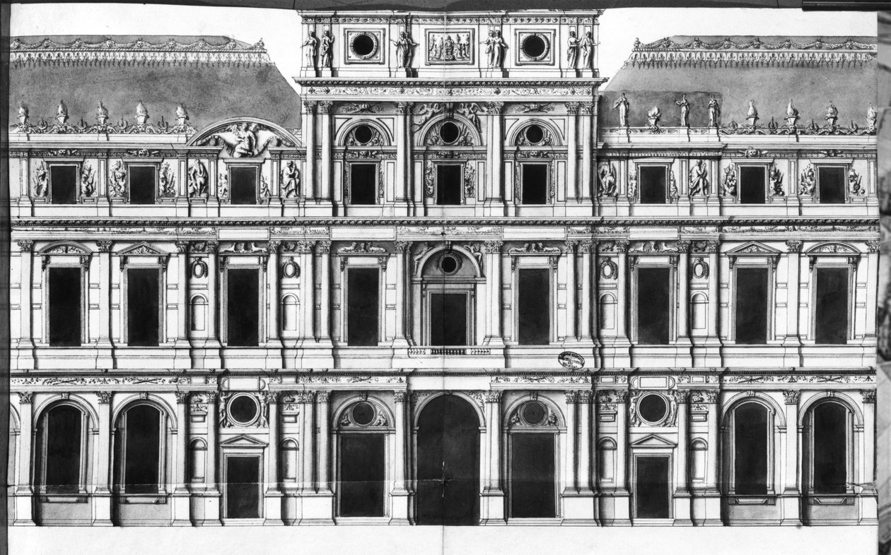 Het Louvre: Verhoging van het paviljoen in het midden van de rivier, c.1660-63 door Louis Le Vau