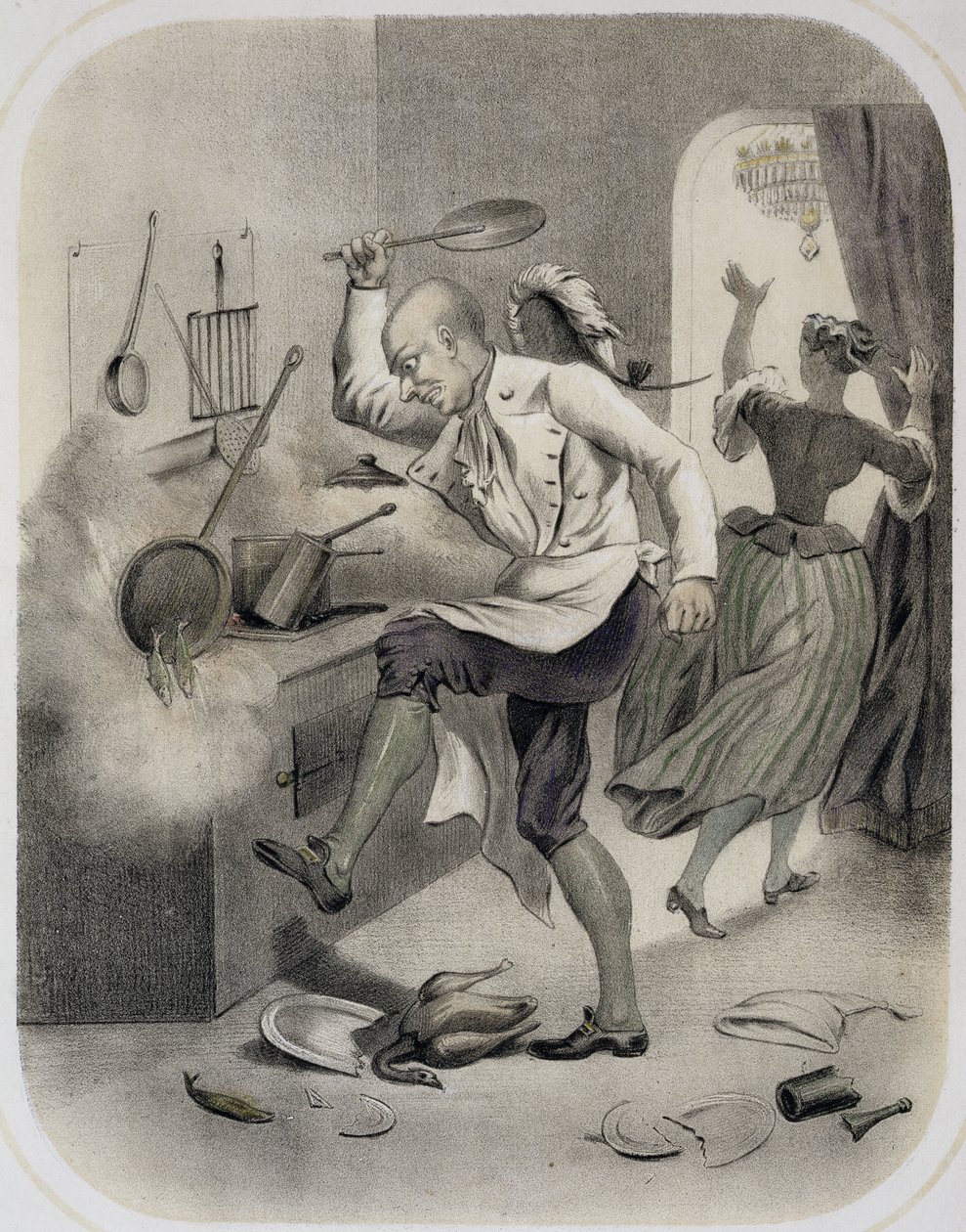 Woede in de keuken, uit een serie prenten die de zeven hoofdzonden uitbeelden, ca. 1850 door Louis Leopold Boilly