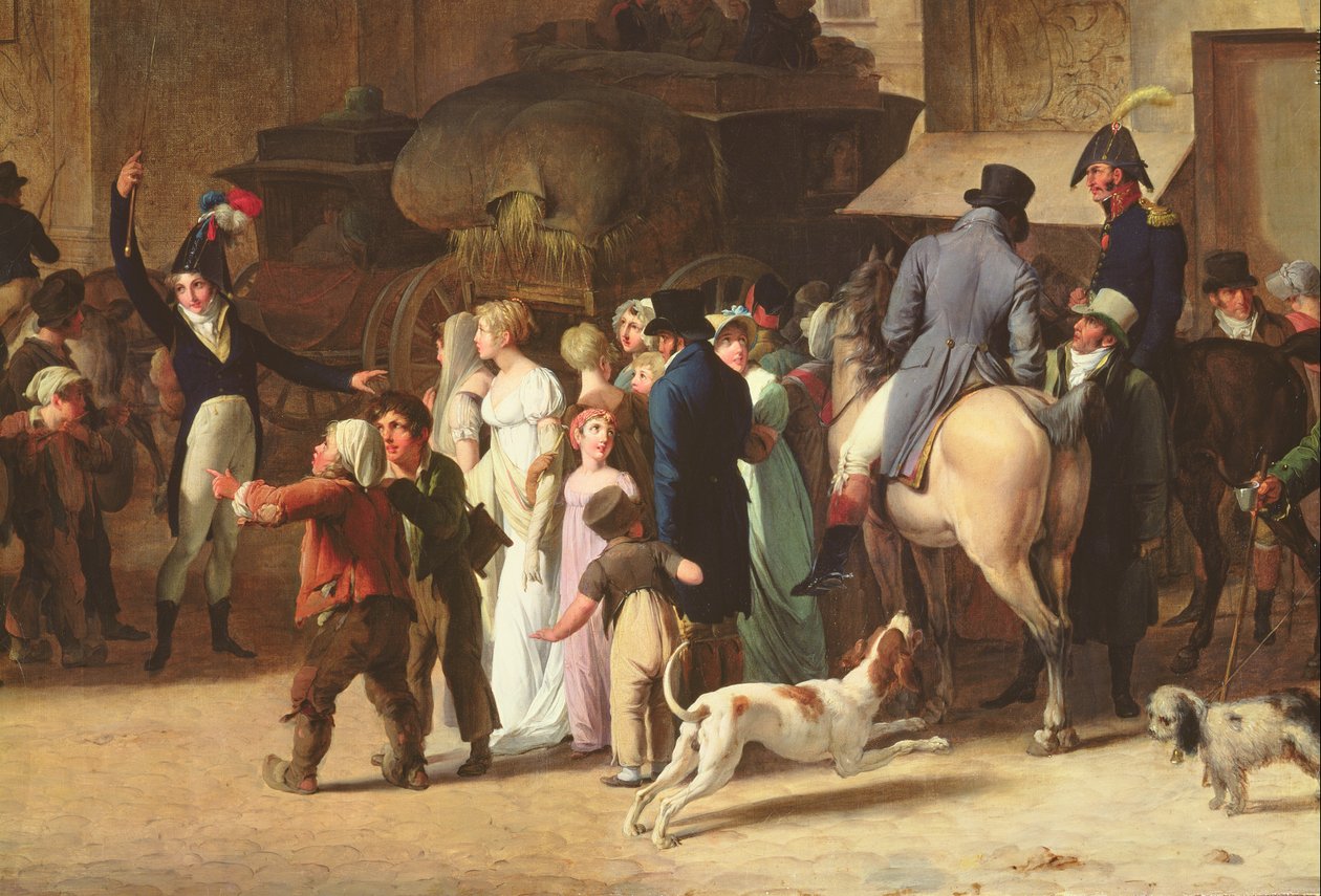De Dienstplichtigen van 1807 marcheren langs de Poort van Saint-Denis (detail van toeschouwers) door Louis Leopold Boilly