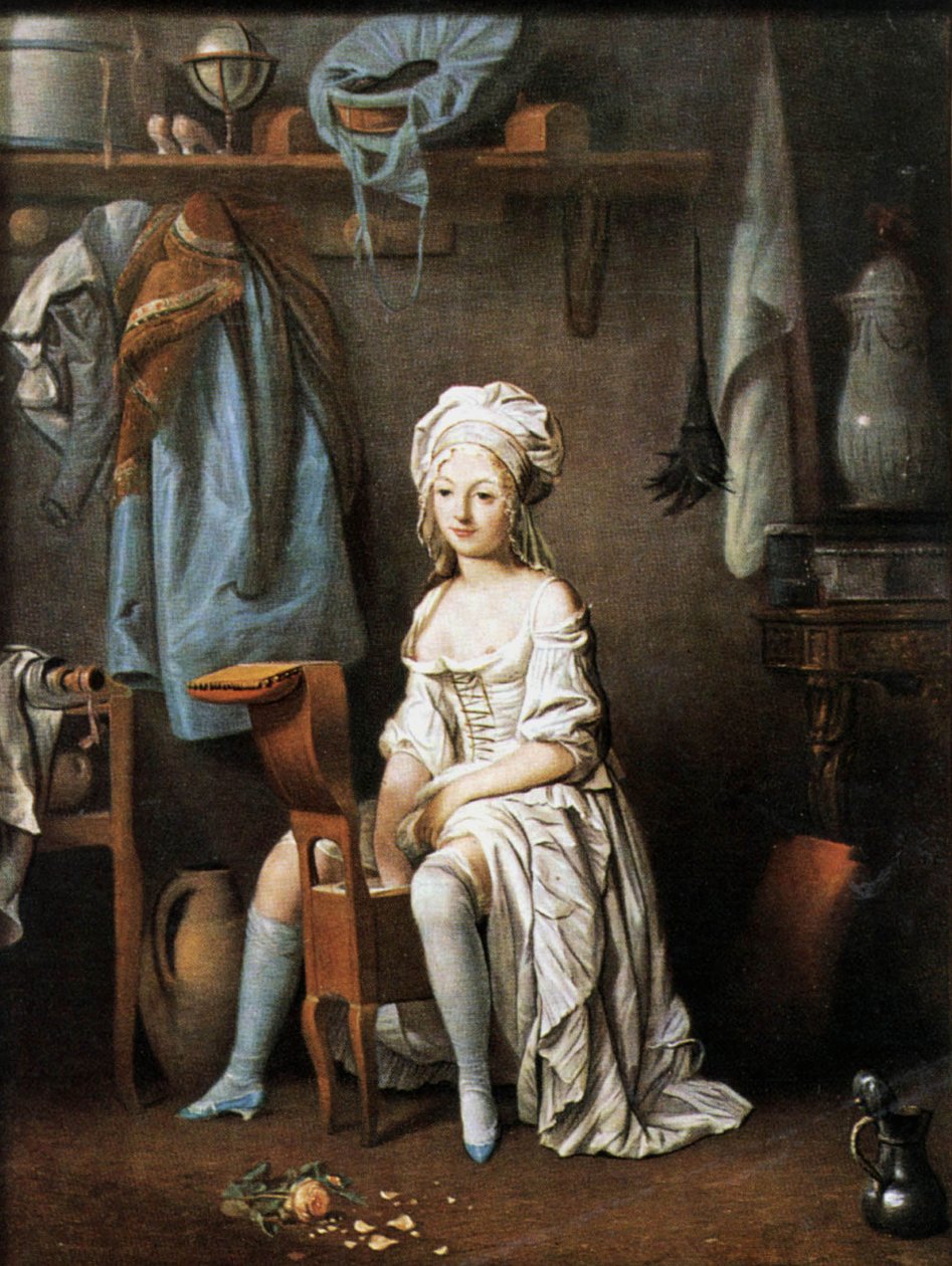 De ochtendwas: vrouw op een bidet door Louis Leopold Boilly