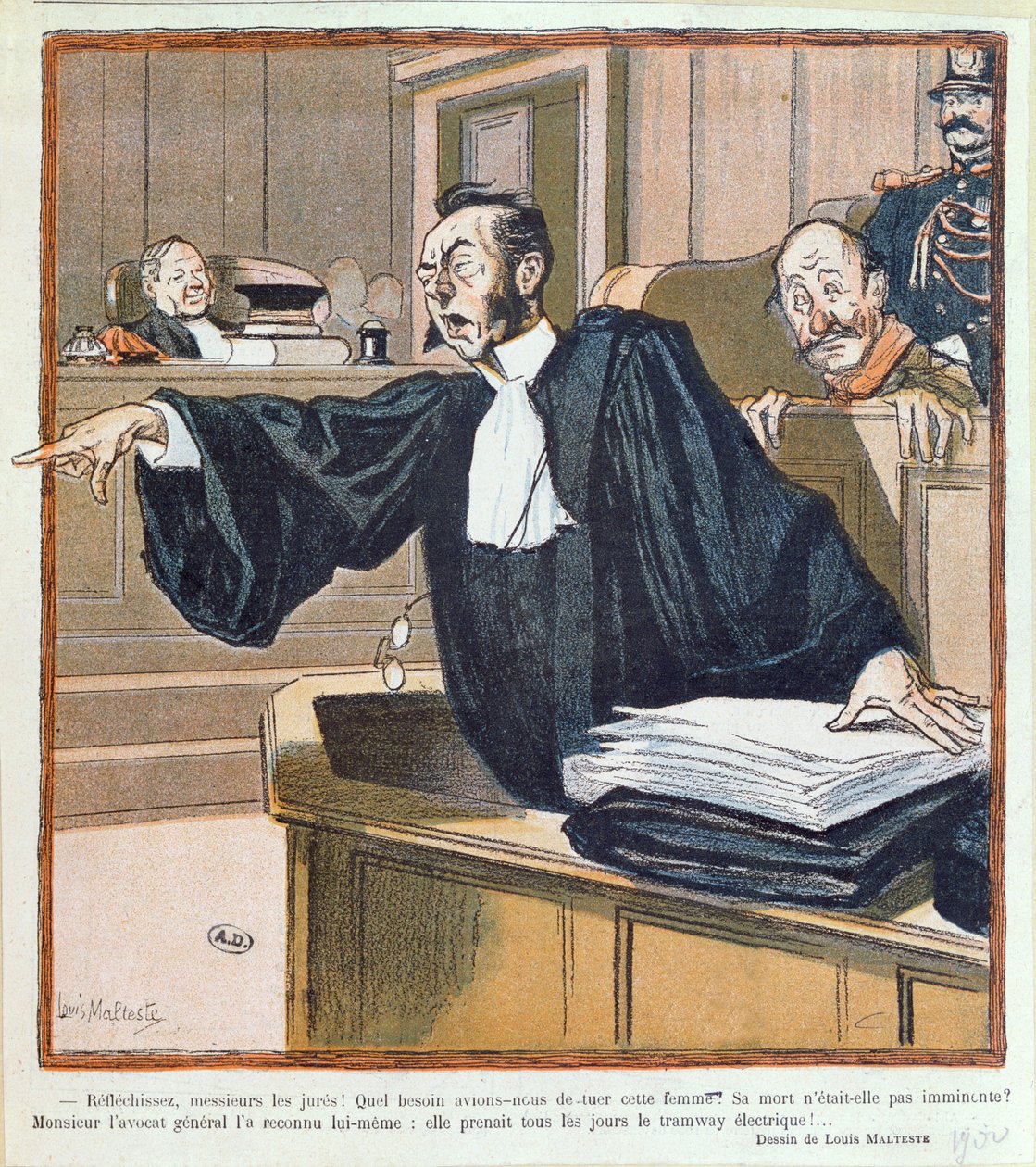 Een advocaat spreekt de jury toe, 1900 door Louis Malteste