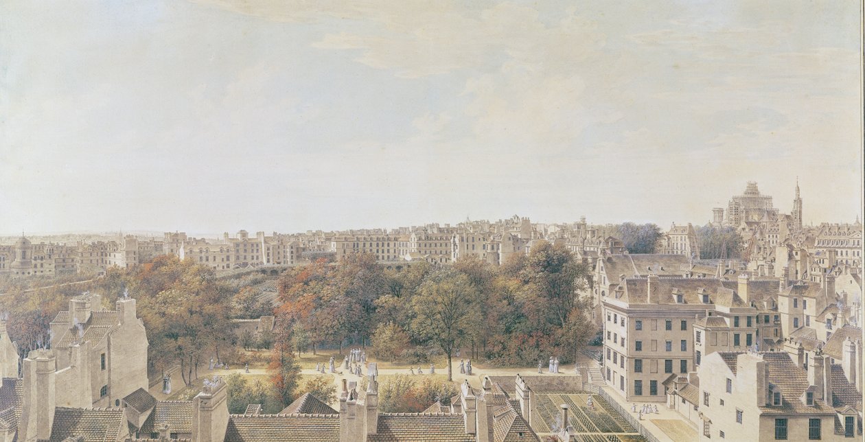 Uitzicht op Parijs vanaf het Belvedere van M. Fornelle, rue des Boulangers, 1787 door Louis Nicolas de Lespinasse
