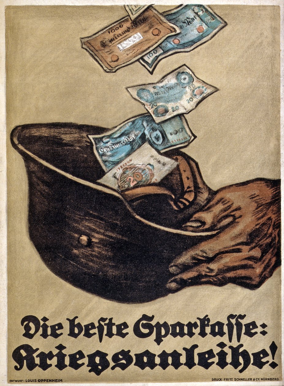 WW1 Duitse oorlogslening poster, Die beste Sparkasse: Kriegsanleihe!, c.1914-18 door Louis Oppenheim